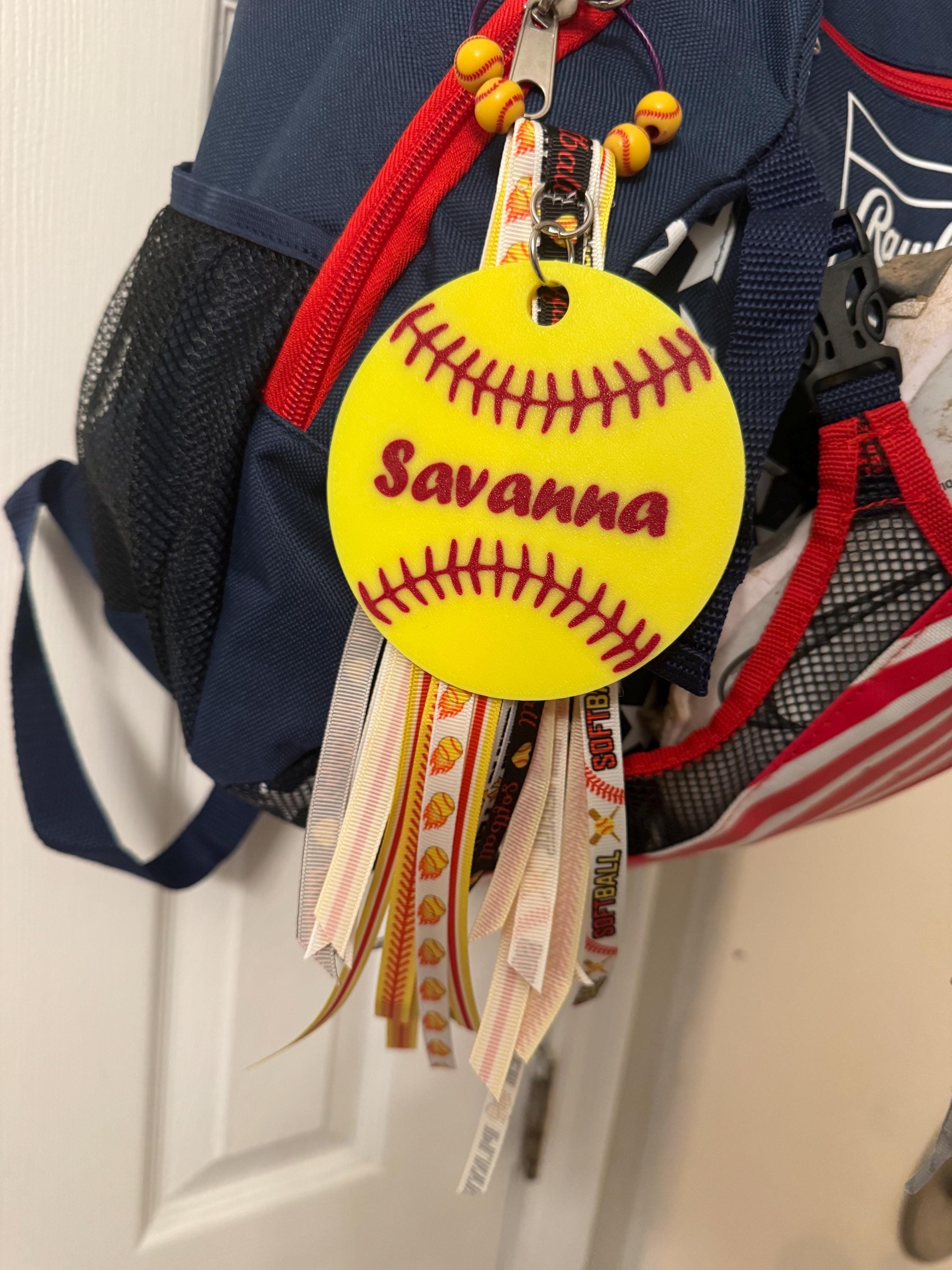 Softball Bag Tag with Ribbon & Beads | Personalized Softball Mom Gift | Sports Bag Charm