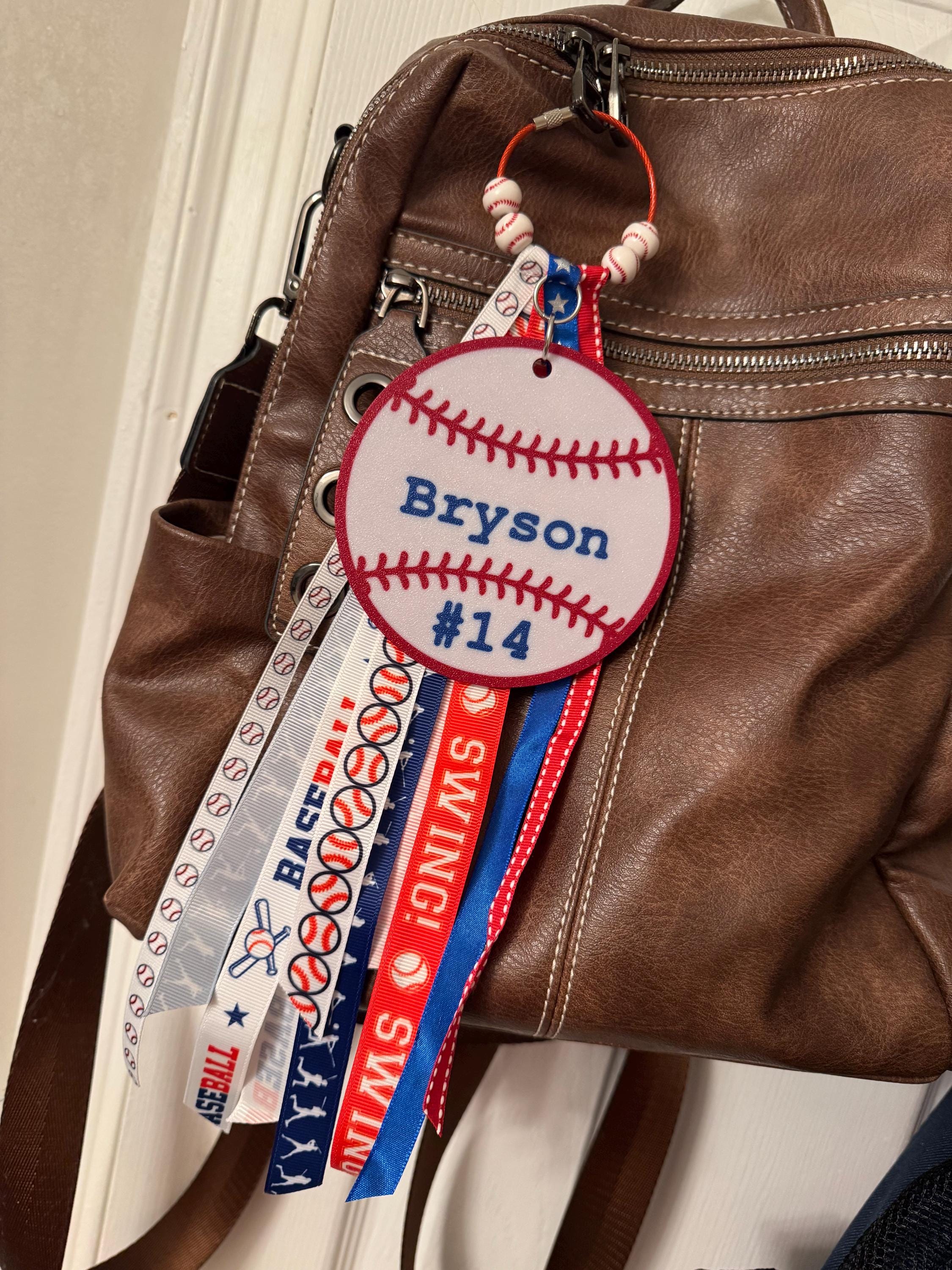 Baseball Bag Tag | Personalized Baseball Mom Bag Charm | Softball Bag Accessory | Bogg Bag Charm | Backpack Keychain | Sports Mom Gift