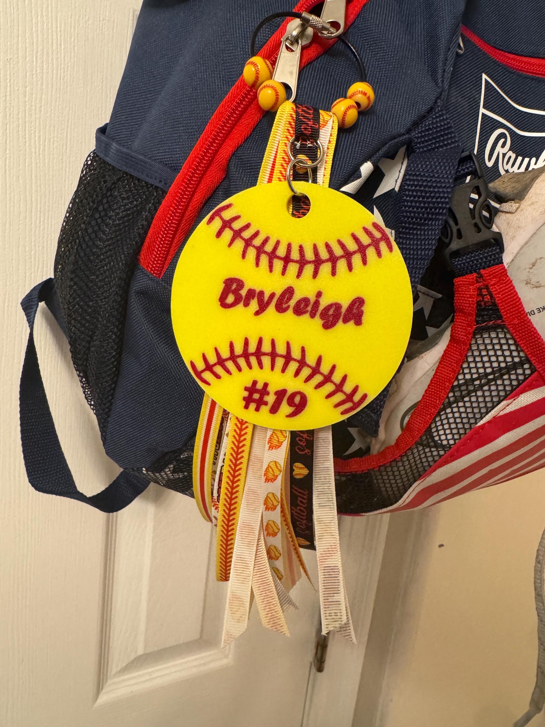 Softball Bag Tag with Ribbon & Beads | Personalized Softball Mom Gift | Sports Bag Charm