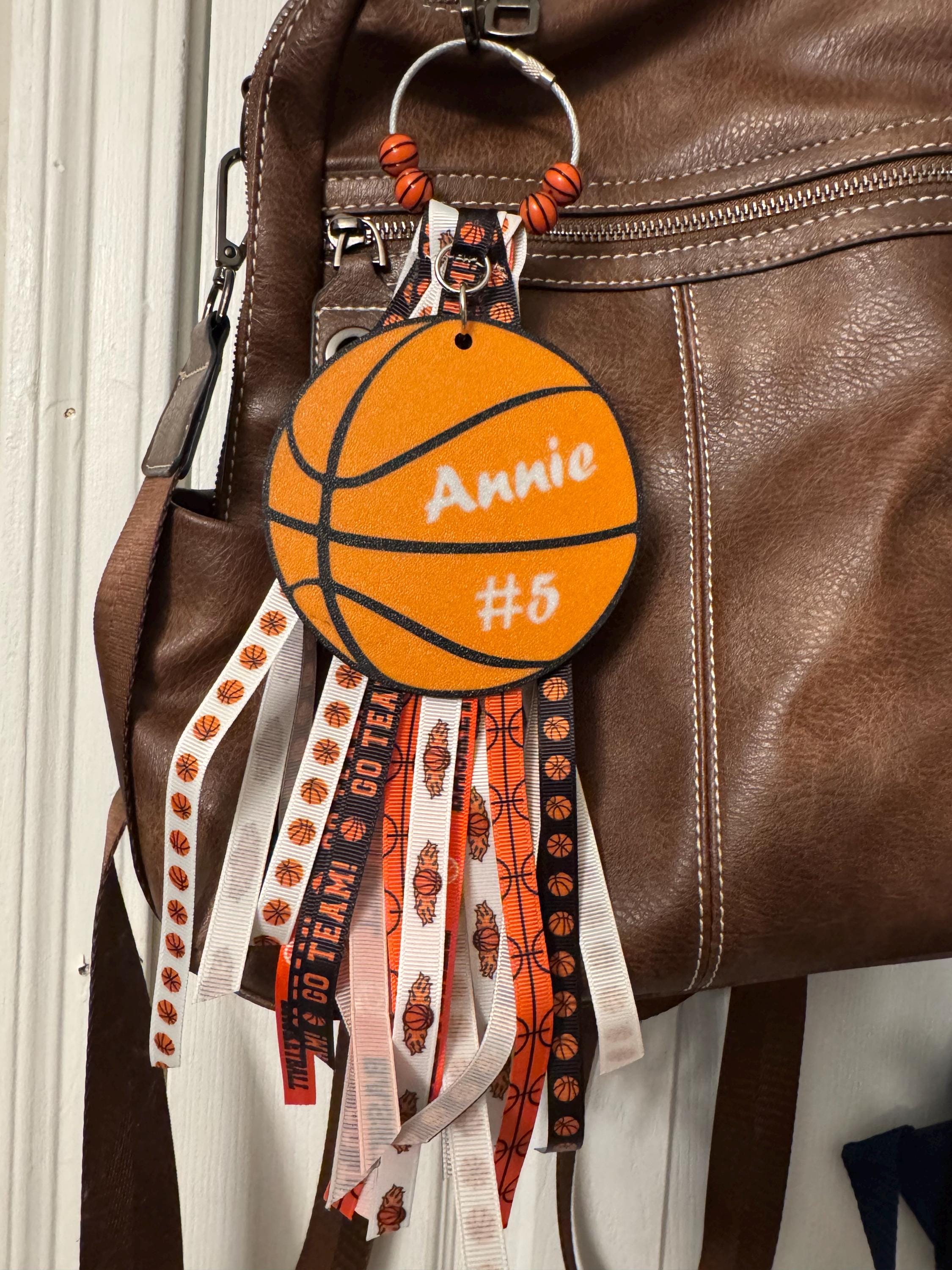 Basketball Bag Tag with Ribbon & Beads | Personalized Basketball Mom Gift | Sports Bag Charm