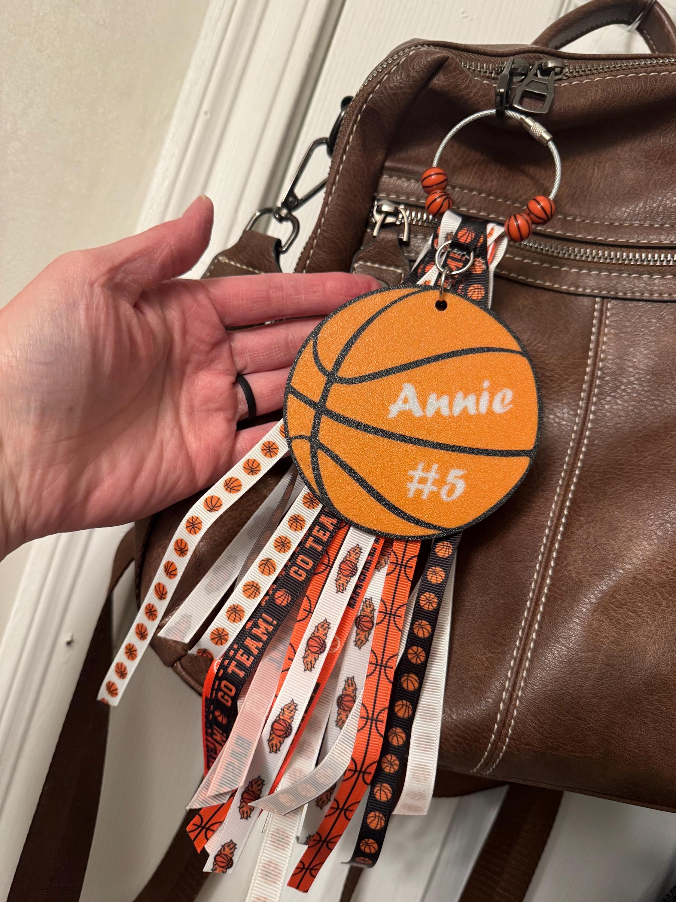 Basketball Bag Tag with Ribbon & Beads | Personalized Basketball Mom Gift | Sports Bag Charm