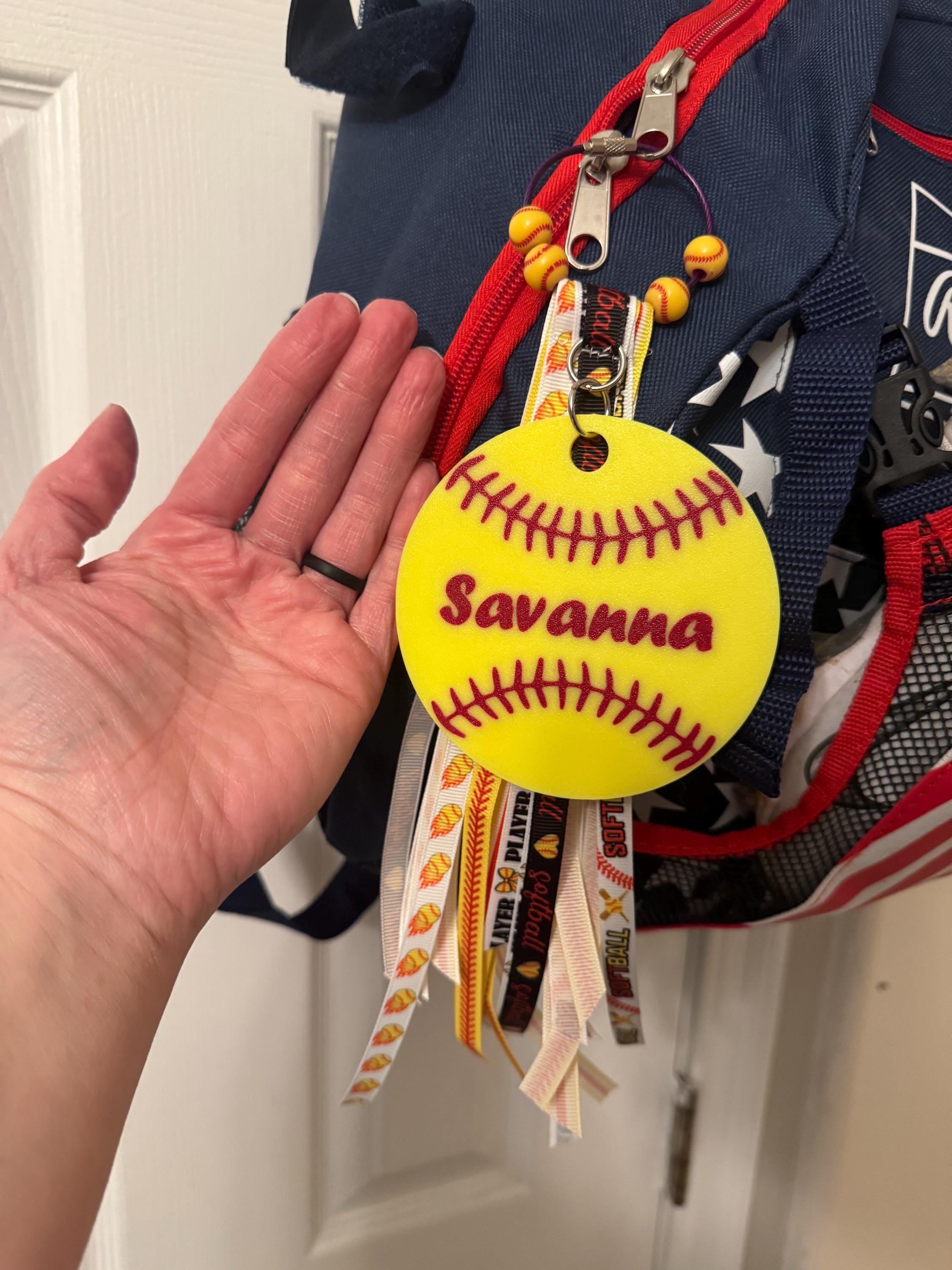 Softball Bag Tag with Ribbon & Beads | Personalized Softball Mom Gift | Sports Bag Charm